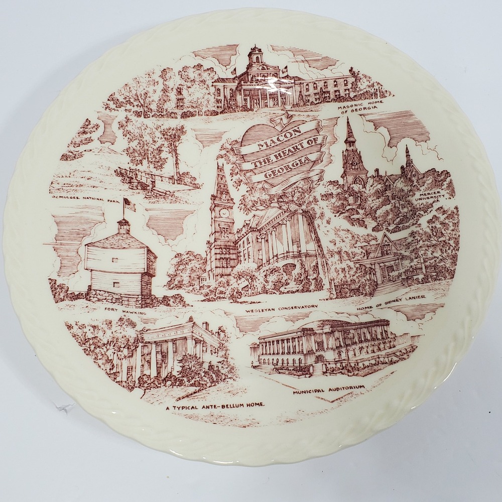 Vernon Kilns Macon The Heart of Georgia Souvenir Plate Maroon Historic Landmark